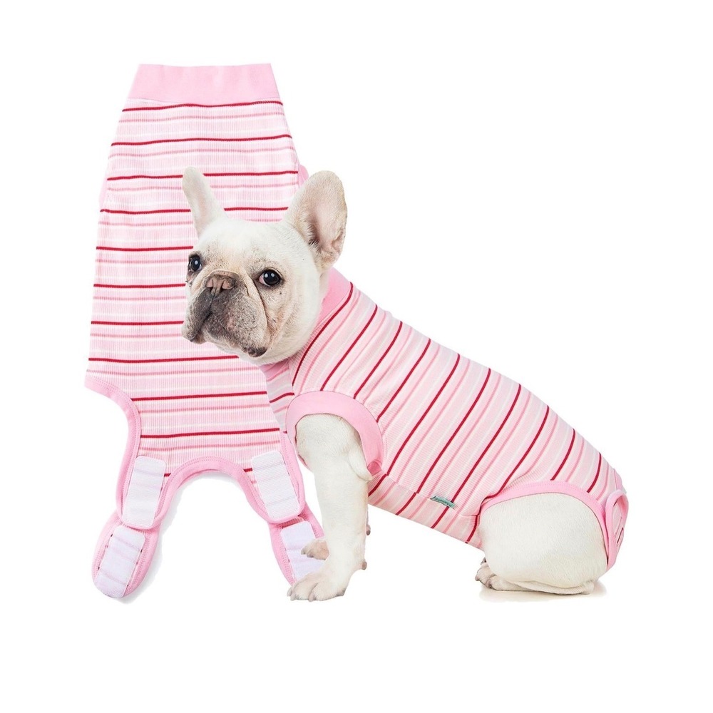 Sebdtico Dog Recovery Suit Pink Striped Surgical 3XL Female Spay Cone Alt